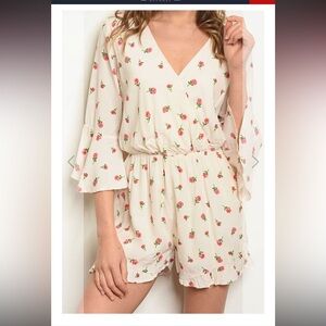 Elegant Floral Cream Romper